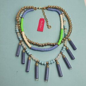 Lilly Pulitzer Hi Summer Necklace 3 Strand Tassel Beaded Lobster Claps B…